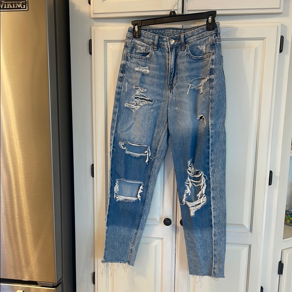 American Eagle Outfitters Blue Boyfriend Jeans with Distressing